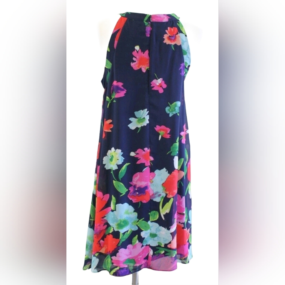 Betsey Johnson Vibrant Floral Fit & Flare Dress – Navy Multicolor Bloom Print 12 - Picture 3 of 9